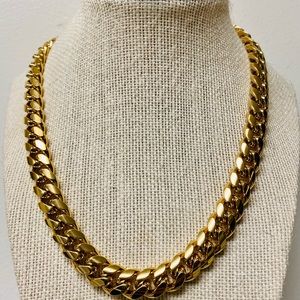 18" Solid 18k Yellow plated Gold Cuban Chain